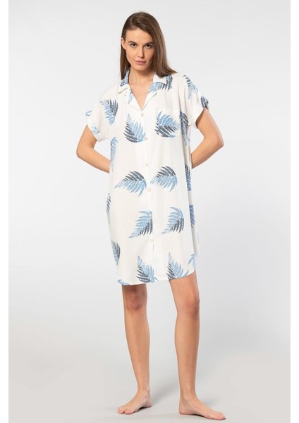 Kadın Desenli Dokuma Düğmeli Elbise