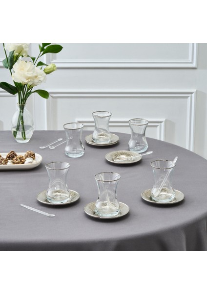 Ada 6 Kişilik 18 Parça Çay Seti Platin