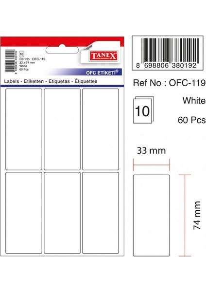 Nokta Etiket 33X74MM Beyaz 60 Etiket