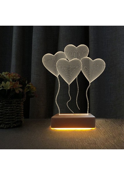 LED Masa Gece Lambası 4 Kalpli Lamba Eşe ve Sevgililer Için Hediye Doğum Günü Hediyeleri
