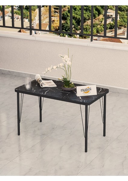 Modern Serisi Bahçe Takımı, Bahçe Mobilyası, Metal Koltuk Takımı - 3+1+1 Sehpalı - Bendir Siyah