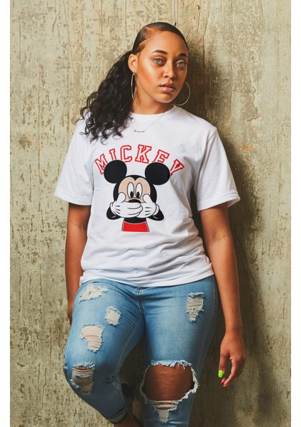 Unisex Mickey Mouse Baskılı T-Shirt Mickey Yazılı T-Shirt fiyatları