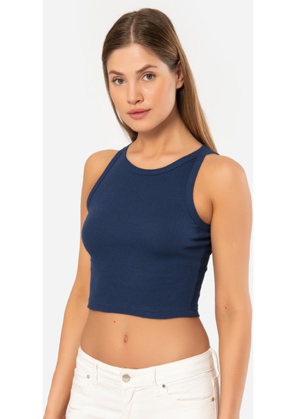 Kadın Fitilli Crop T-Shirt 3404/LACIVERT modelleri