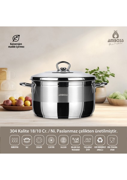 Ambos Saphire Paslanmaz Çelik 20 cm Derin Tencere - Çelik Kapak