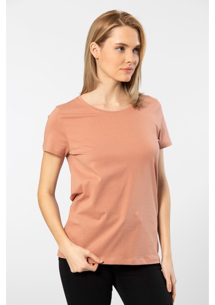 London Kısa Kollu Bisiklet Yaka Kadın T-Shirt Somon fiyatları