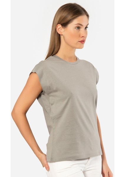 Kadın Vatka Görünümlü T-Shirt 3401/GRI