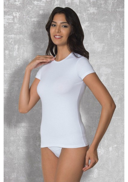 Kadın Modal Yuvarlak Yaka Kısa Kollu T Shirt 9367