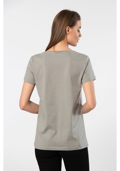 Milano Kısa Kol Derin V Yaka Kadın T-Shirt Gri modelleri