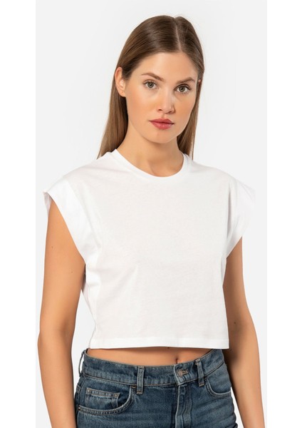 Kadın Vatka Görünümlü Crop T-Shirt 3402/BEYAZ fiyatları