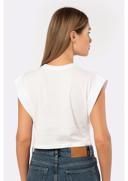 Kadın Vatka Görünümlü Crop T-Shirt 3402/BEYAZ modelleri