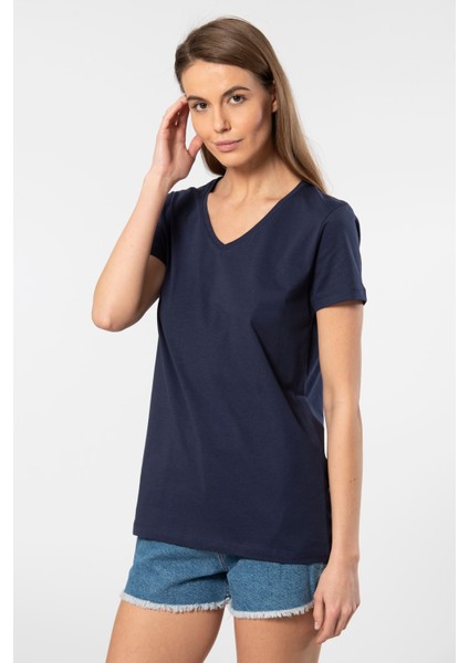 Venice Kısa Kollu V Yaka Kadın T-Shirt Laci