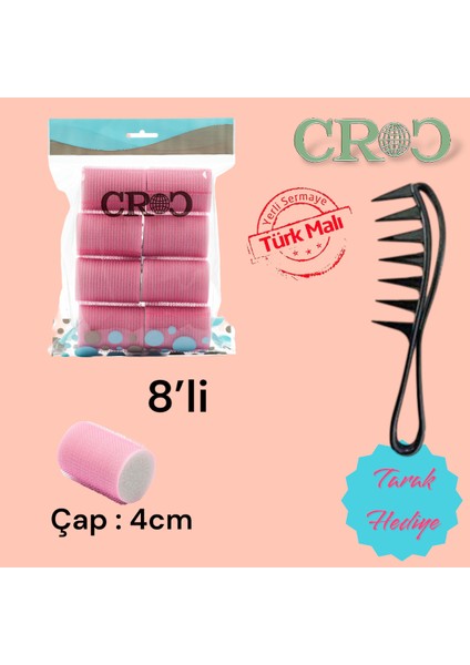 1207 Cırtlı Sünger Bigudi 8'li Çap 4 cm Pembe