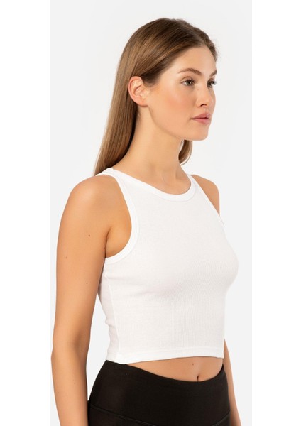 Kadın Fitilli Crop T-Shirt 3404/BEYAZ fiyatları
