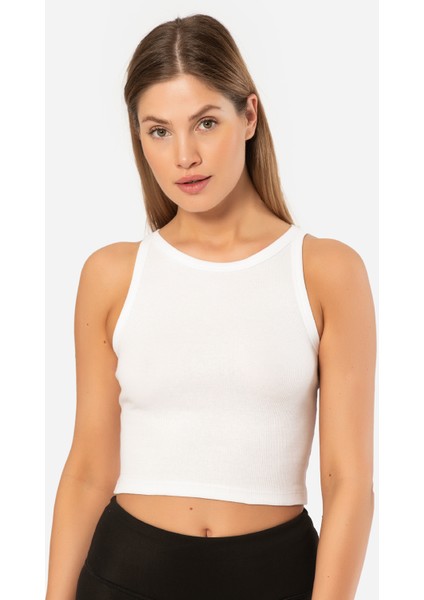 Kadın Fitilli Crop T-Shirt 3404/BEYAZ fırsatları