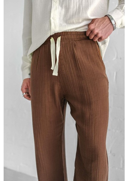 Erkek Rahat Kesim Baggy Fit Müslin Pantolon Kahve indirimleri