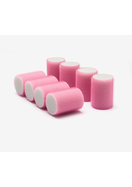 1207 Pembe Cırtlı Sünger Bigudi 8li Çap 4cm + 12lı Alüminyum Saç Pensi