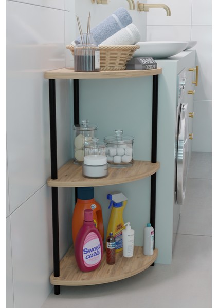 Kompakt 3 Katlı Köşe Raf Modern Çok Amaçlı Raf Banyo, Çamaşır Odası Düzenleyici Şık Köşe Ünitesi
