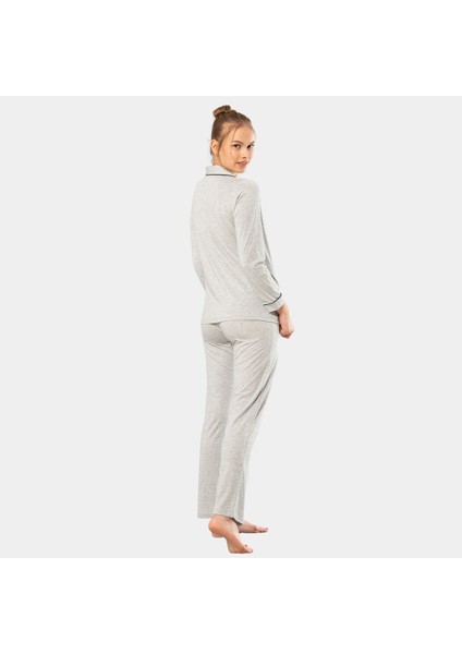 Düz Uzun Kollu Gömlek Yaka Pijama Takım 3365/GRI modelleri
