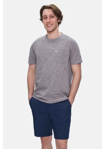 Caleb Koyu Gri Bisiklet Yaka Cepli Standard Fit Erkek Tshirt