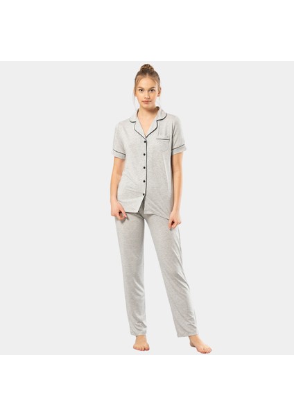 Düz Kısa Kollu Gömlek Yaka Pijama Takım 3368/GRI modelleri