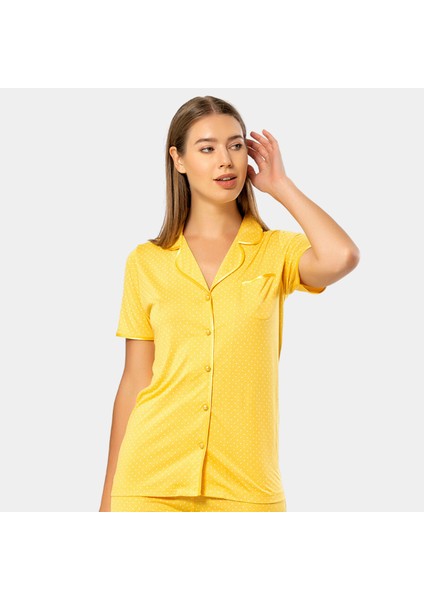 Puanlı Kısa Kol Pijama Takım 3291/SARI