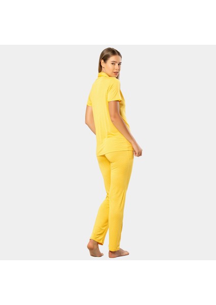 Puanlı Kısa Kol Pijama Takım 3291/SARI