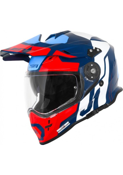 J34 Pro Tour Mavi-Beyaz-Kırmızı Güneş Vizörlü Cross Kask