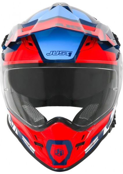 J34 Pro Tour Mavi-Beyaz-Kırmızı Güneş Vizörlü Cross Kask modelleri