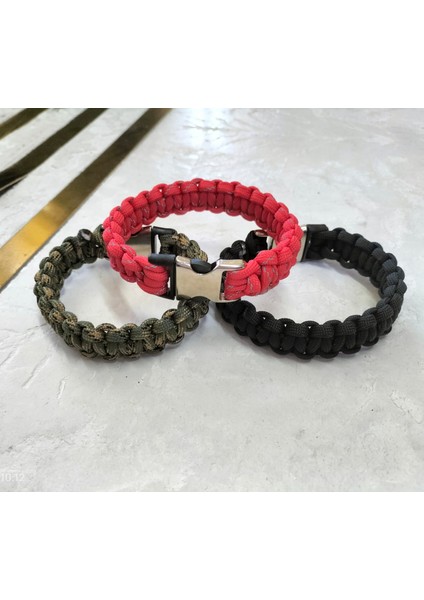 Kadın-Erkek Paracord Elörmesi 3'lü Bileklik 3'lü Kırmızı-Siyah-Yeşil fiyatları