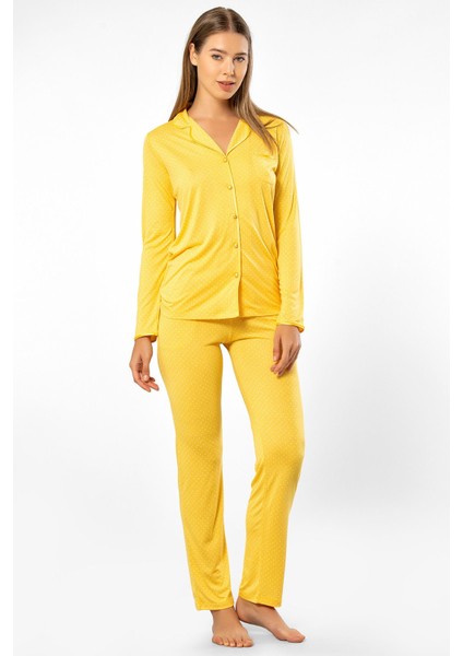 Puanlı Uzun Kol Pijama Takımı 3363/SARI fırsatları