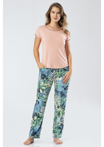 Yapraklı Kısa Kollu Pijama Takım 3357/PETROL fiyatları