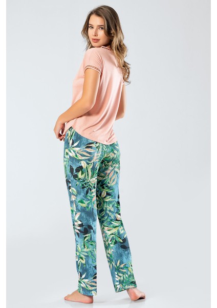 Yapraklı Kısa Kollu Pijama Takım 3357/PETROL modelleri