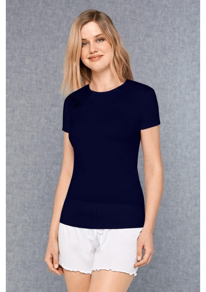 Kadın Micro Modal Yuvarlak Yaka Kısa Kollu T Shirt 9394 Laci