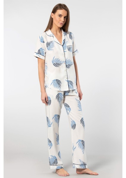 Kadın 3604/EKRU Desenli Kısa Kol Dokuma Pijama Takımı modelleri