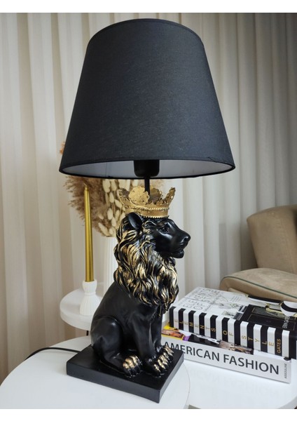 Dekoratif Gold Yaldızlı Siyah Kral Aslan Abajur Biblo fiyatları