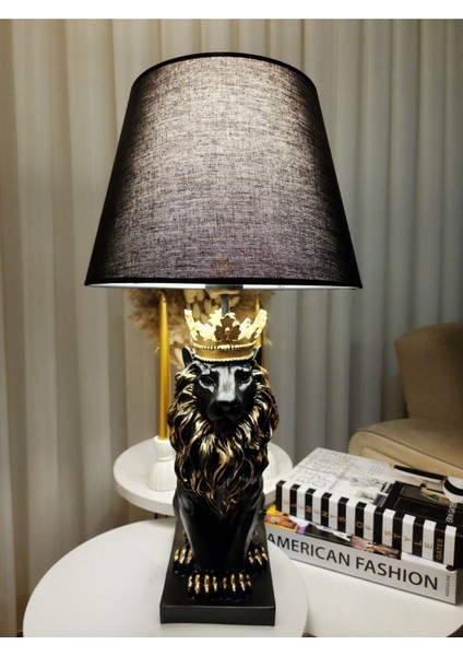 Dekoratif Gold Yaldızlı Siyah Kral Aslan Abajur Biblo modelleri