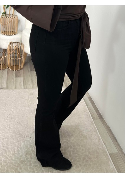 Siyah Ispanyol Paça Jean Pantolon