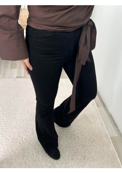 Siyah Ispanyol Paça Jean Pantolon fiyatları