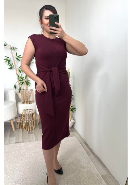 Bordo Önden Bağlamalı Elbise