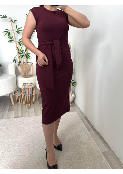 Bordo Önden Bağlamalı Elbise modelleri
