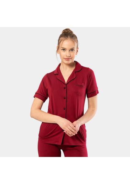 Düz Kısa Kollu Gömlek Yaka Piama Takım 3368 Bordo 3368/BORDO fiyatları