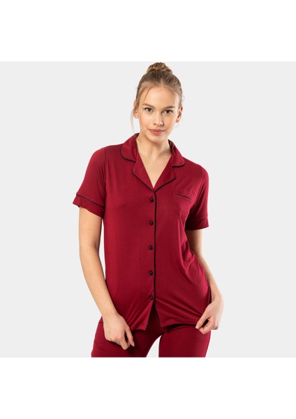 Düz Kısa Kollu Gömlek Yaka Piama Takım 3368 Bordo 3368/BORDO fırsatları