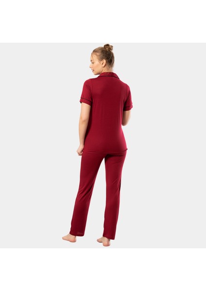 Düz Kısa Kollu Gömlek Yaka Piama Takım 3368 Bordo 3368/BORDO indirimleri