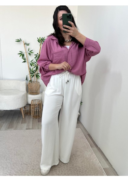 Ekru Mevsimlik Beli Lastikli Palazzo Pantolon fırsatları