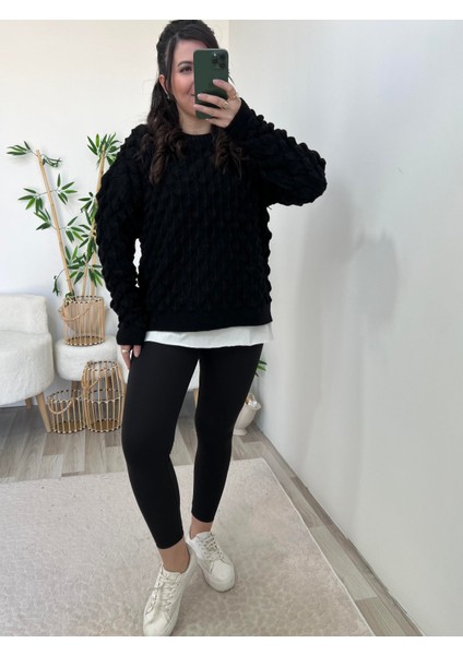 Siyah Basic Uzun Kollu Kazak