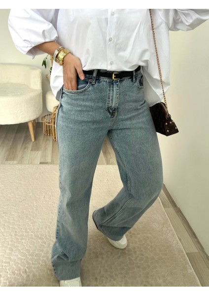 Açık Mavi Kesik Paça Straight Jean Pantolon fiyatları