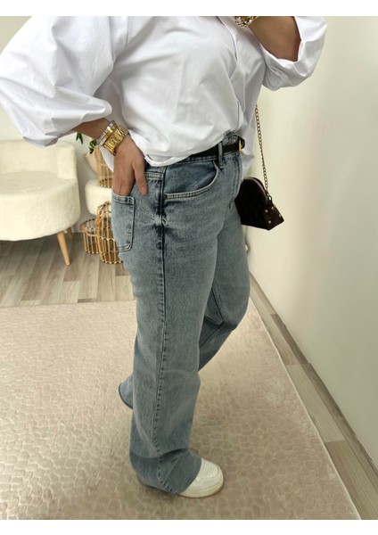 Açık Mavi Kesik Paça Straight Jean Pantolon modelleri