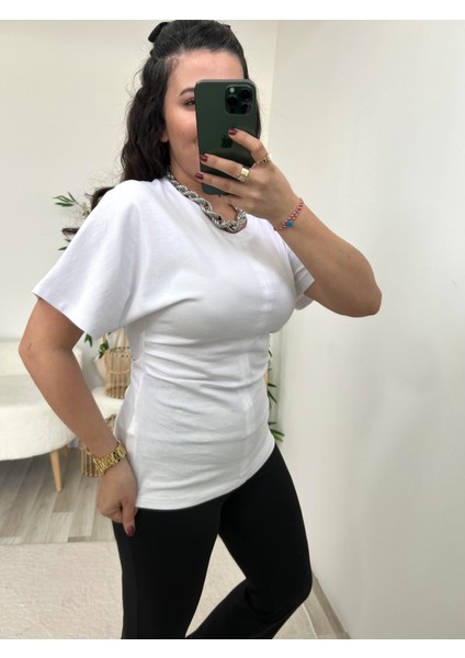 Dilvin Beyaz Yanları Büzgülü Bluz modelleri