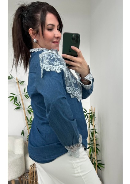 Fisto Dantel Detaylı Jean Gömlek