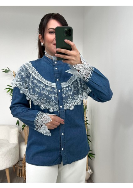 Fisto Dantel Detaylı Jean Gömlek modelleri